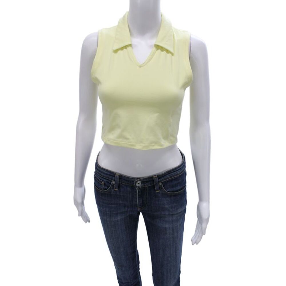 TNA Women Cropped V-Neck Tank Yellow Sleeveless 90s Size S